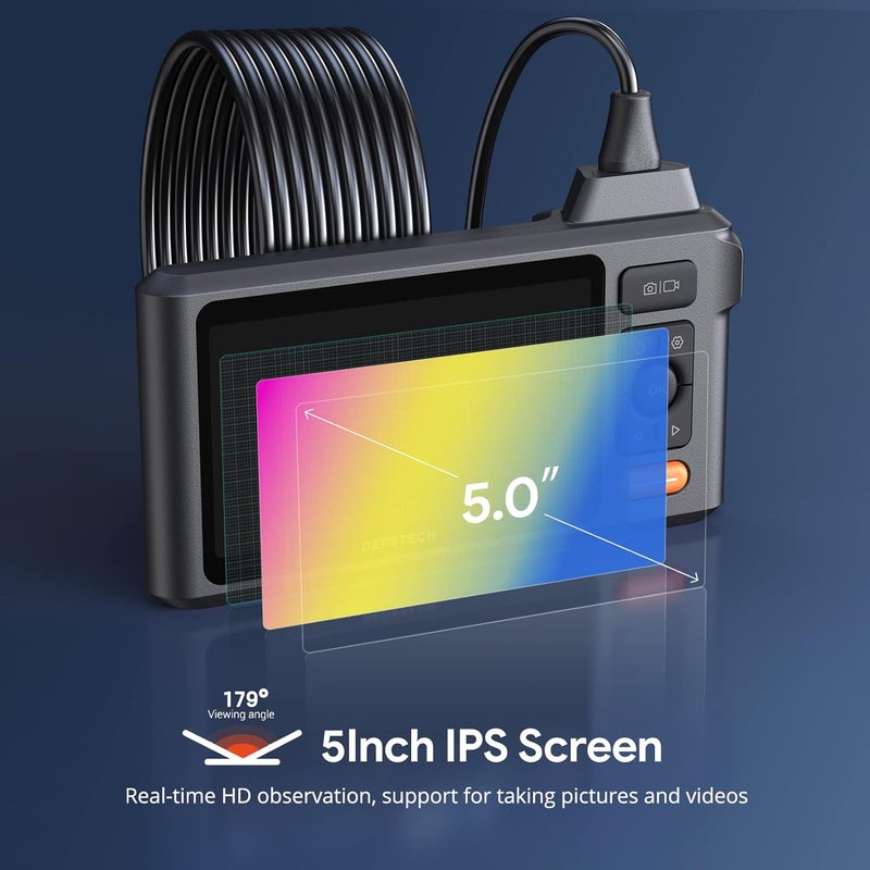 DEPSTECH Industrial Borescope Tool & 5" IPS Screen, 1080P Dual Lens Endoscope Camera with Lights, Split Screen, IP67 Waterproof Sewer Inspection Camera, 16.5ft Semi-Rigid Snake Cable, Mechanic Gadget - Image 2
